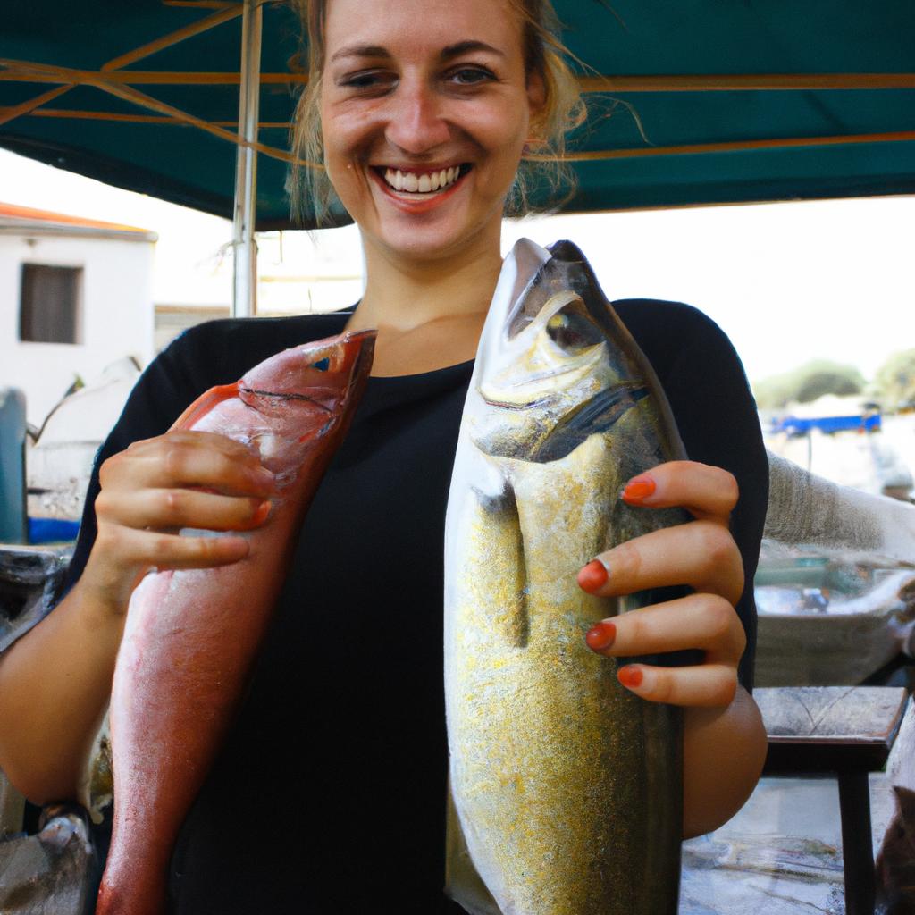 Person holding fresh fish, smiling