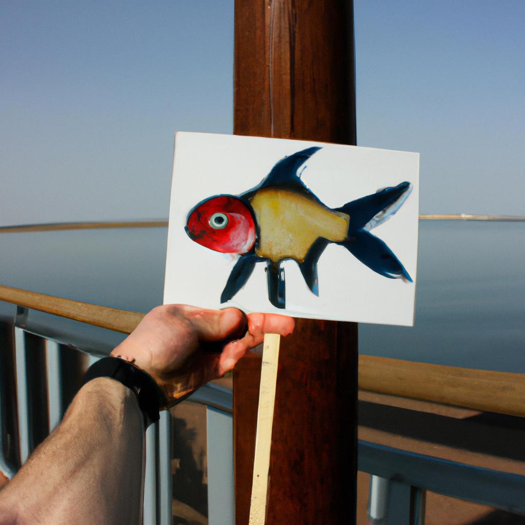 Person holding a fish sign